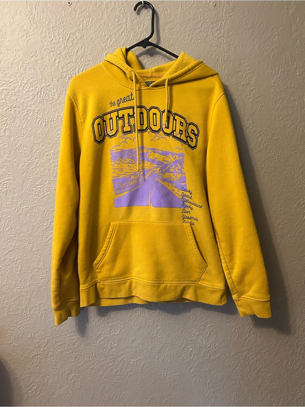 Brooklyn Cloth Yellow Hoodie with Purple Outdoor Graphic